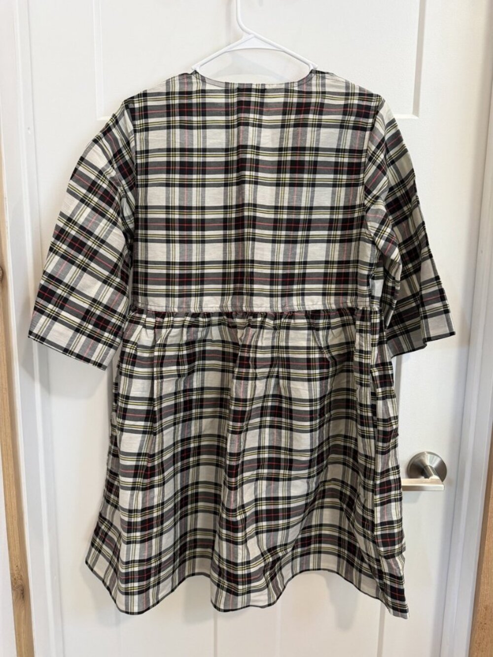 GANNI Black White Plaid Seersucker Tie Front Babydoll Dress 40 - Picture 5 of 6